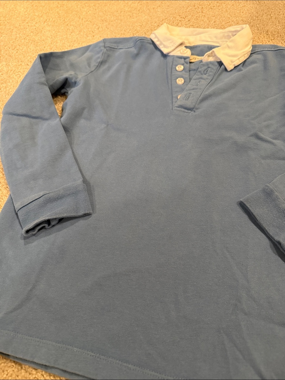 Hope and Henry Organic Cotton Blue Long-Sleeve Polo with White Collar - Kids, 8 - Picture 4 of 6